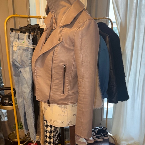 Blank NYC Taupe Leather Jacket with Removable Hood XS Women’s Coat XS - Picture 4 of 12